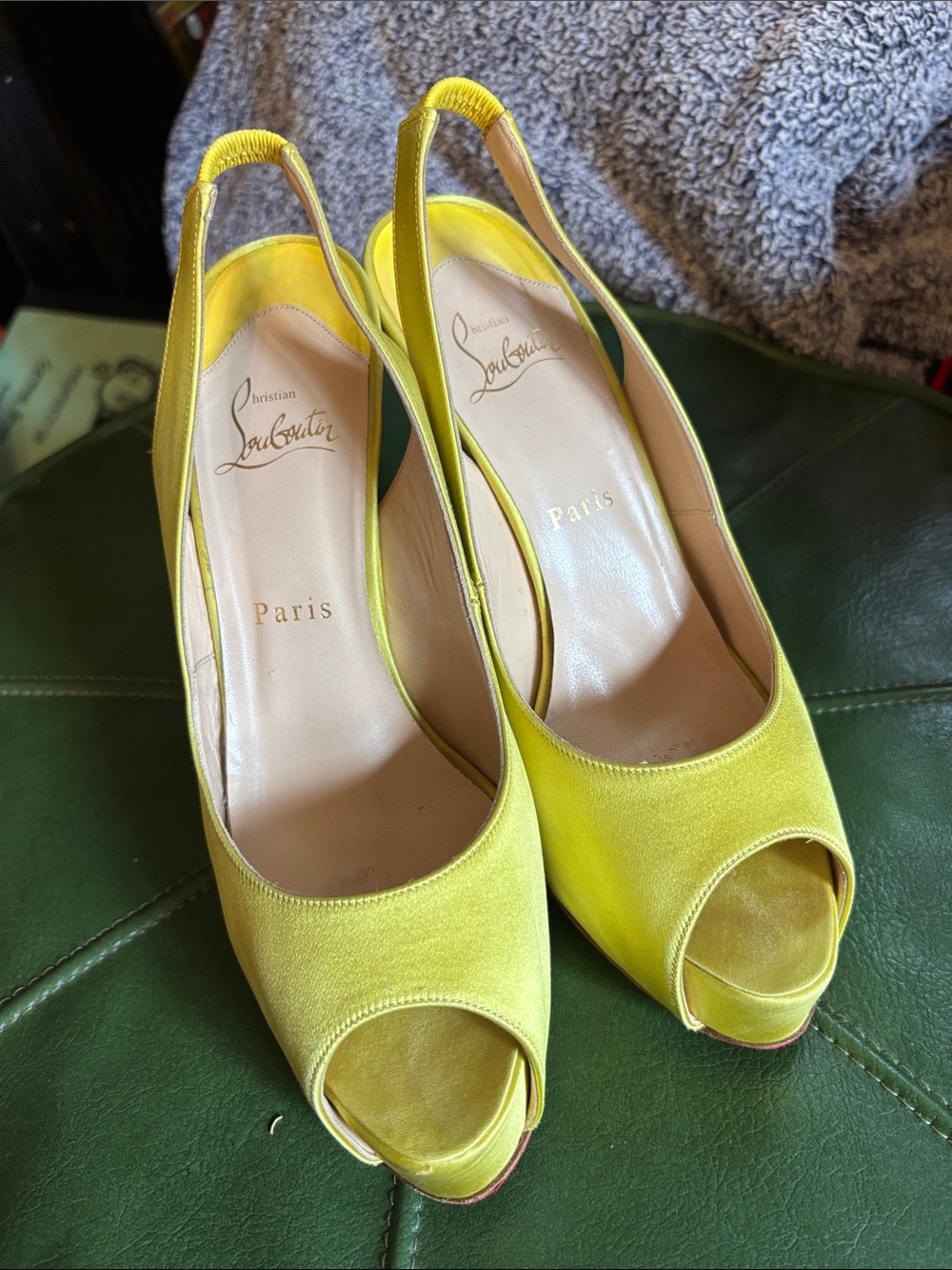 Christian Louboutin Yellow Peep-Toe Slingback Heels